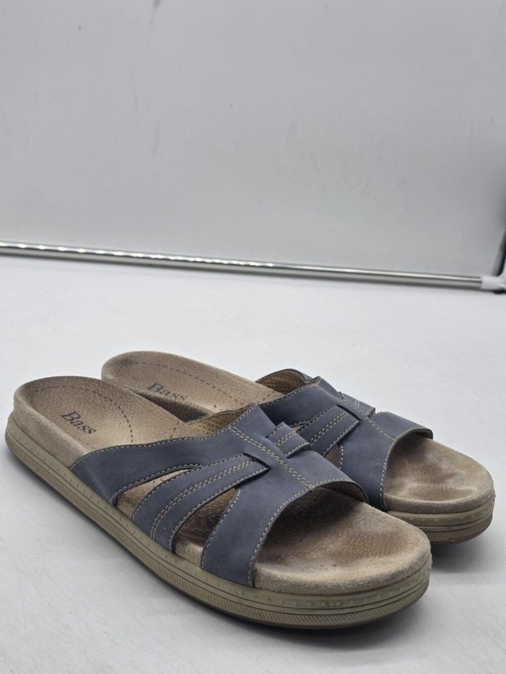 Bass Montego Slide Sandals Womens Size 8 Blue Leather Slip On Comfort 4316-401